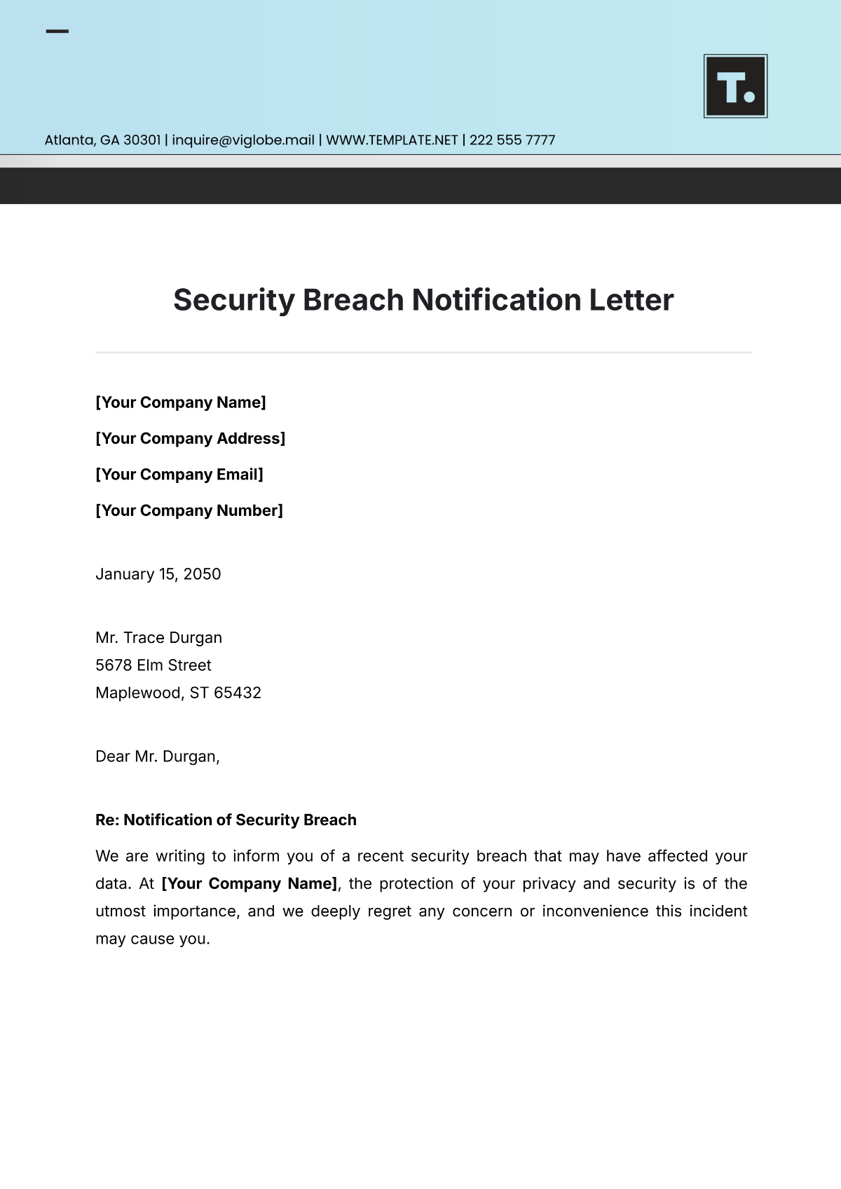 Security Breach Notification Letter Template - Edit Online & Download