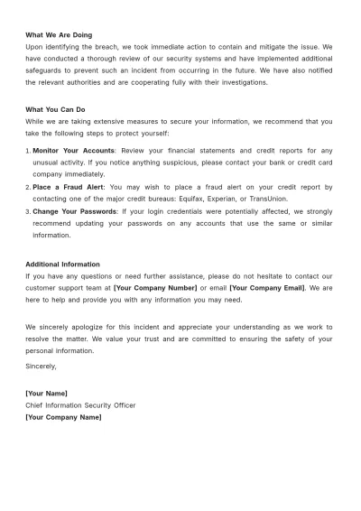 Free Security Breach Notification Letter Template to Edit Online