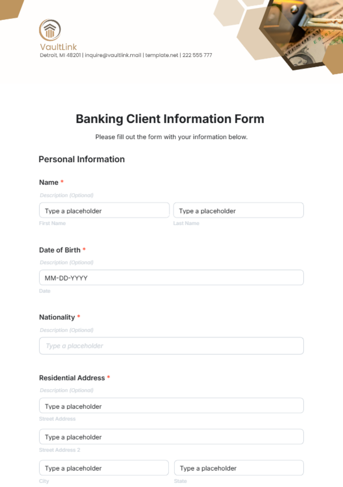 Free Banking Client Information Form Template