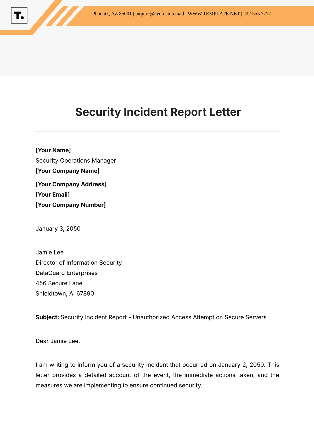 Security Incident Report Letter Template - Edit Online & Download