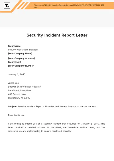 Free Security Incident Report Letter Template to Edit Online
