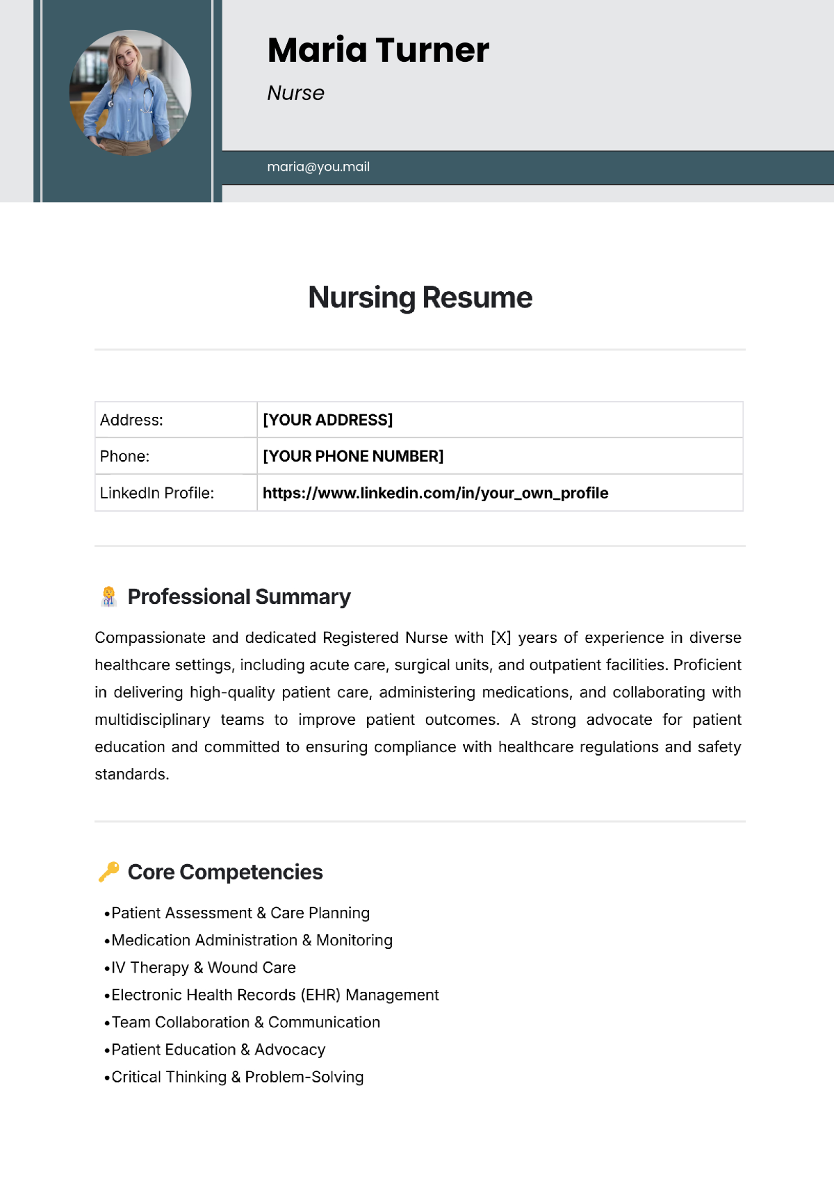 Free Nursing Resume Template