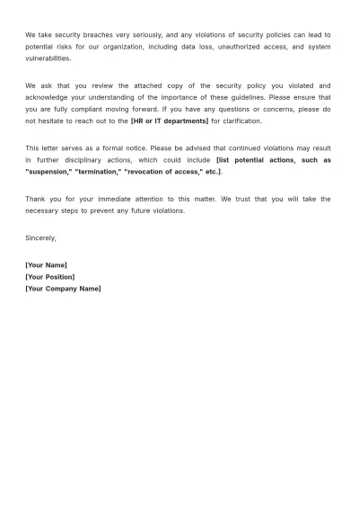 Free Security Policy Violation Outline Letter Template to Edit Online