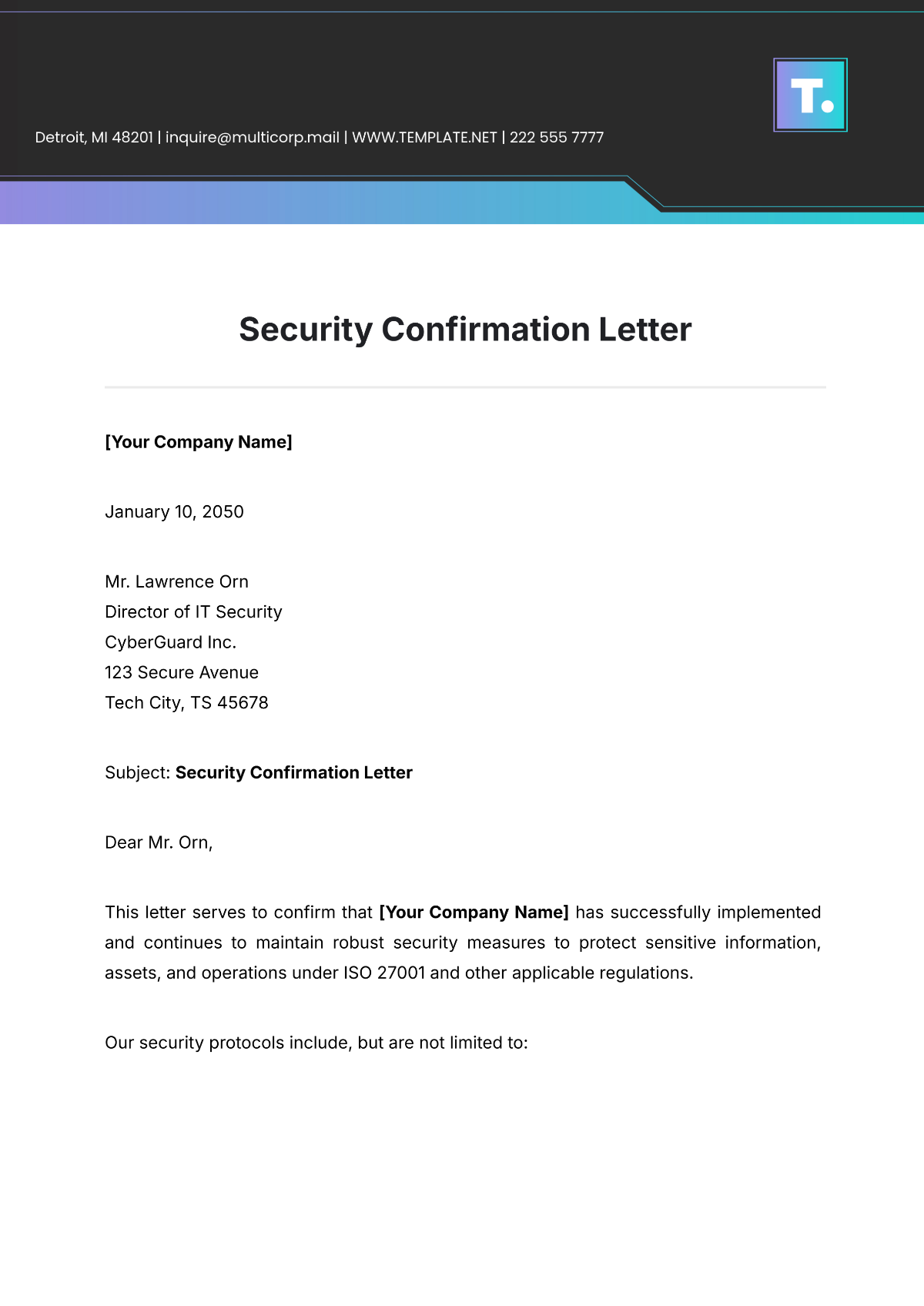 Security Confirmation Letter Template - Edit Online & Download