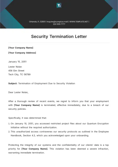 Free Security Termination Letter Template to Edit Online