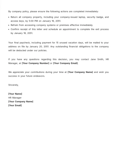 Free Security Termination Letter Template to Edit Online