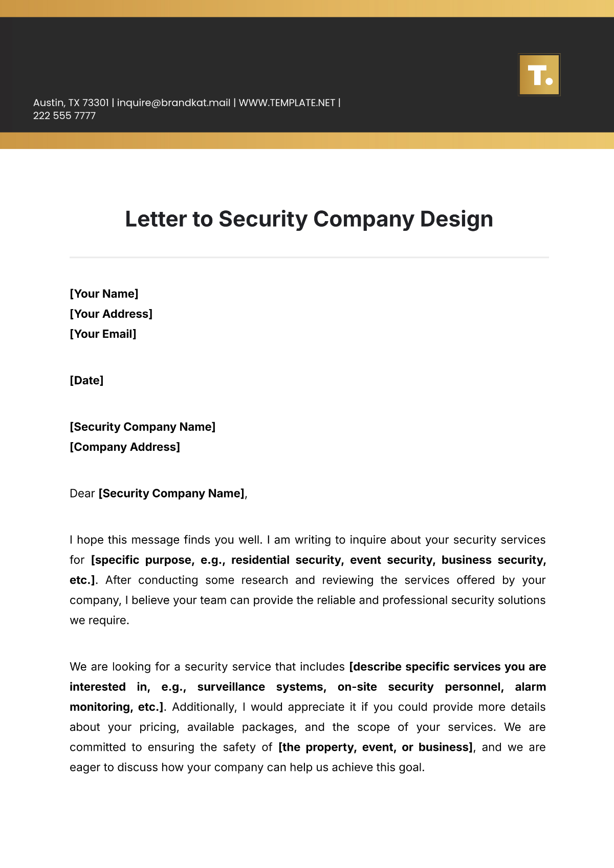 Letter to Security Company Design Template - Edit Online & Download