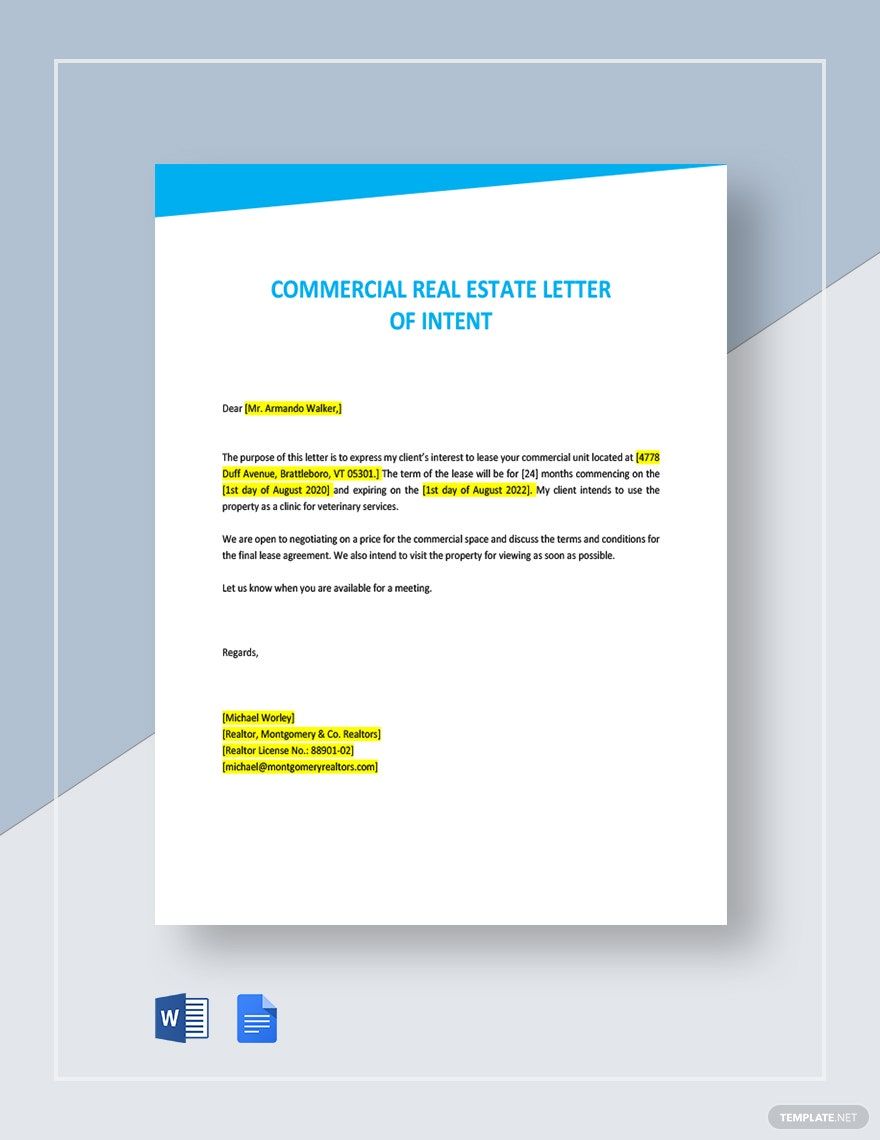 Real Estate Letter Of Intent Template