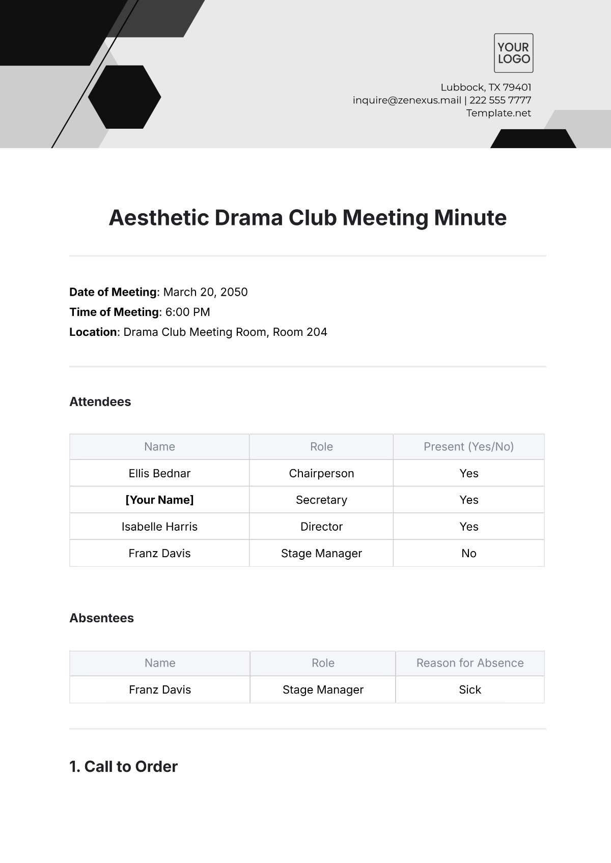 Free Aesthetic Drama Club Meeting Minute Template