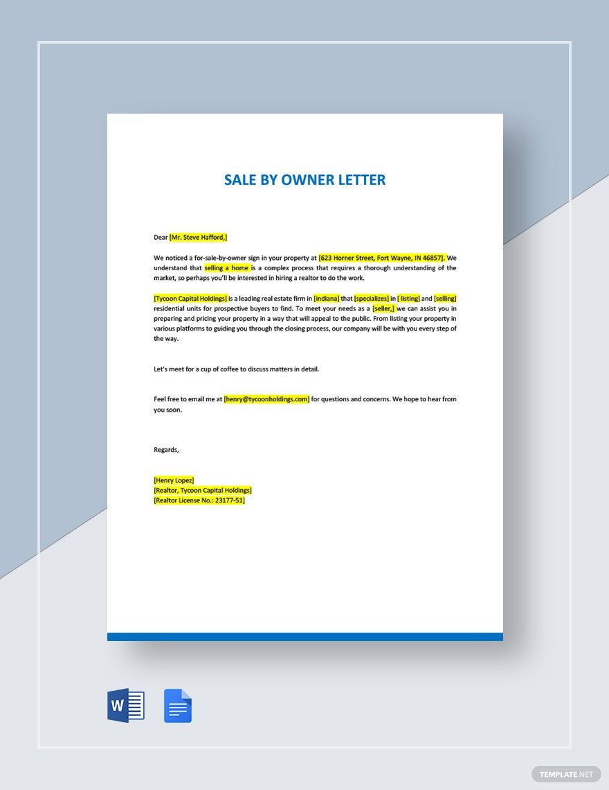 For Sale By Owner Letter in Word, Google Docs, Pages, PDF - Download | Template.net