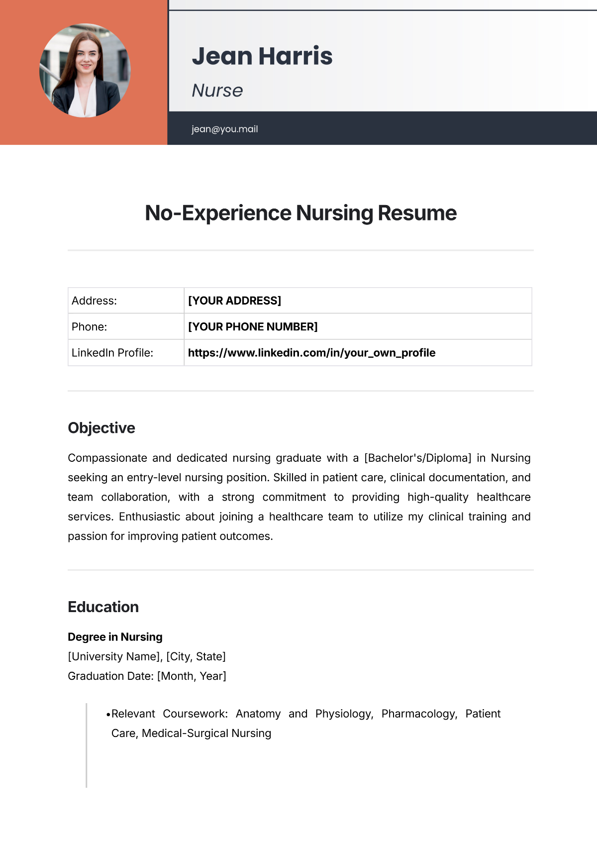 Free No-Experience Nursing Resume Template