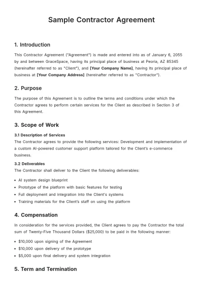 Free Sample Contractor Agreement Template to Edit Online