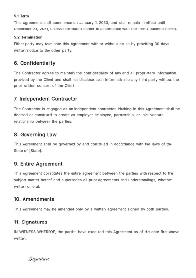 Free Sample Contractor Agreement Template to Edit Online