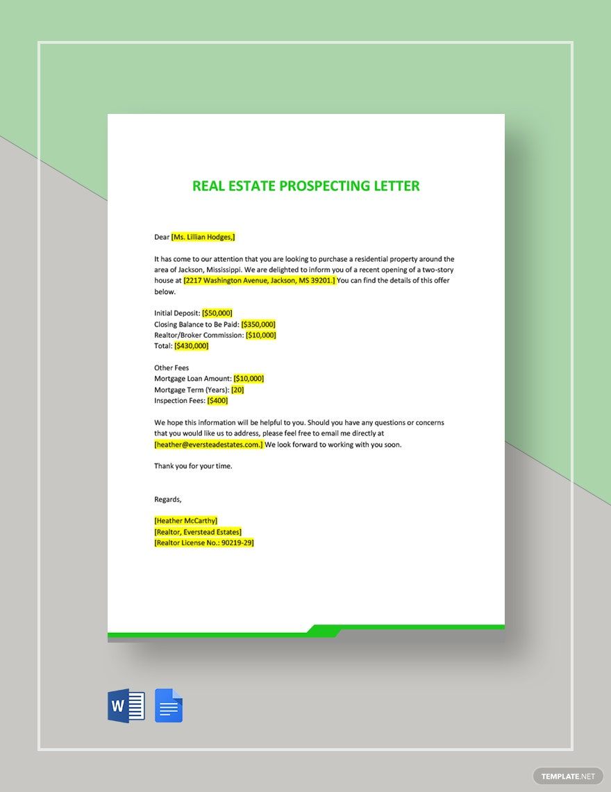 Real Estate Prospecting Letter in Word, Google Docs, Pages - Download | Template.net