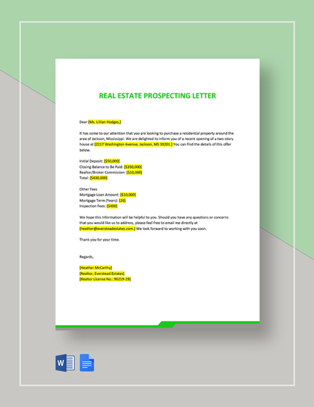 Real Estate Prospecting Letter Template Word Google Docs Apple