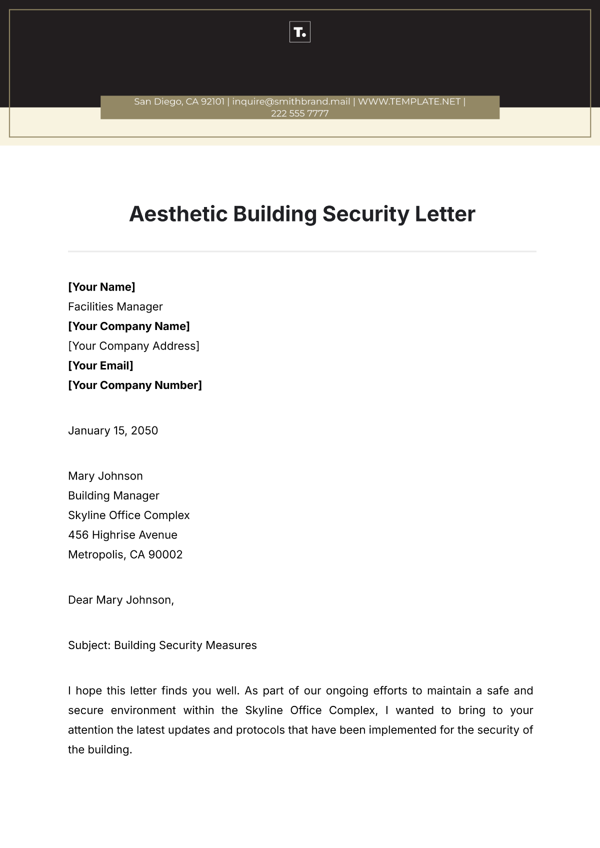 Aesthetic Building Security Letter Template - Edit Online & Download