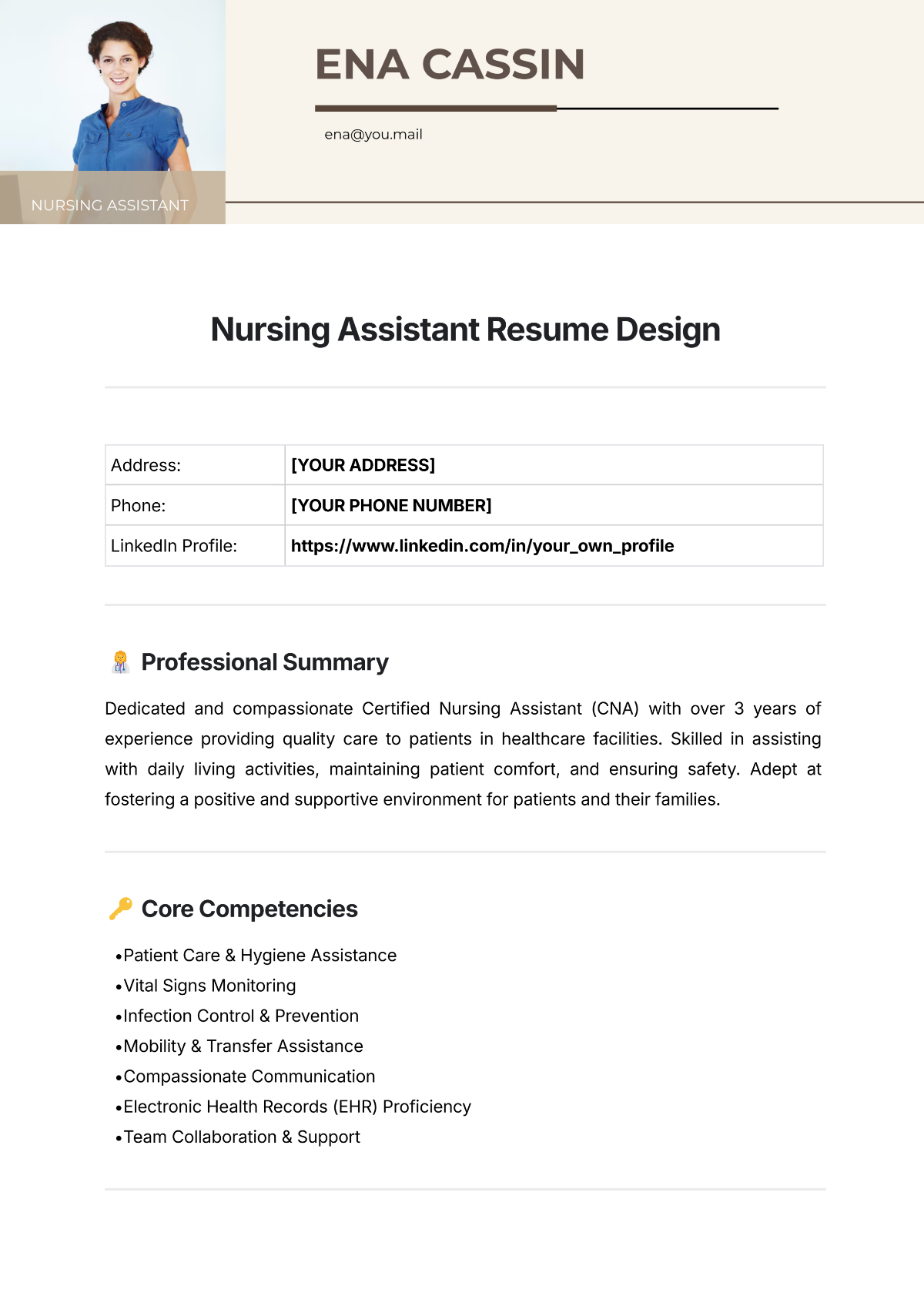 Free Nursing Assistant Resume Design Template