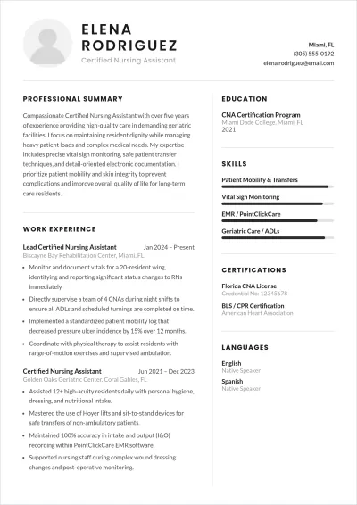 Free Nursing Assistant ATS Resume Template, AI Resume Builder