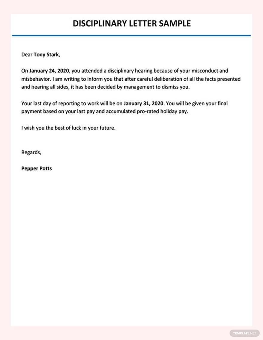 Free Disciplinary Letter Sample Template