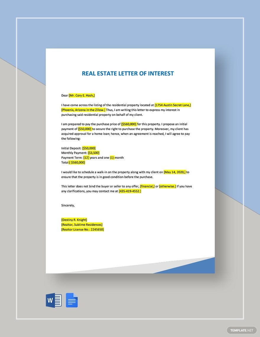 Free Real Estate Letter Of Interest Template