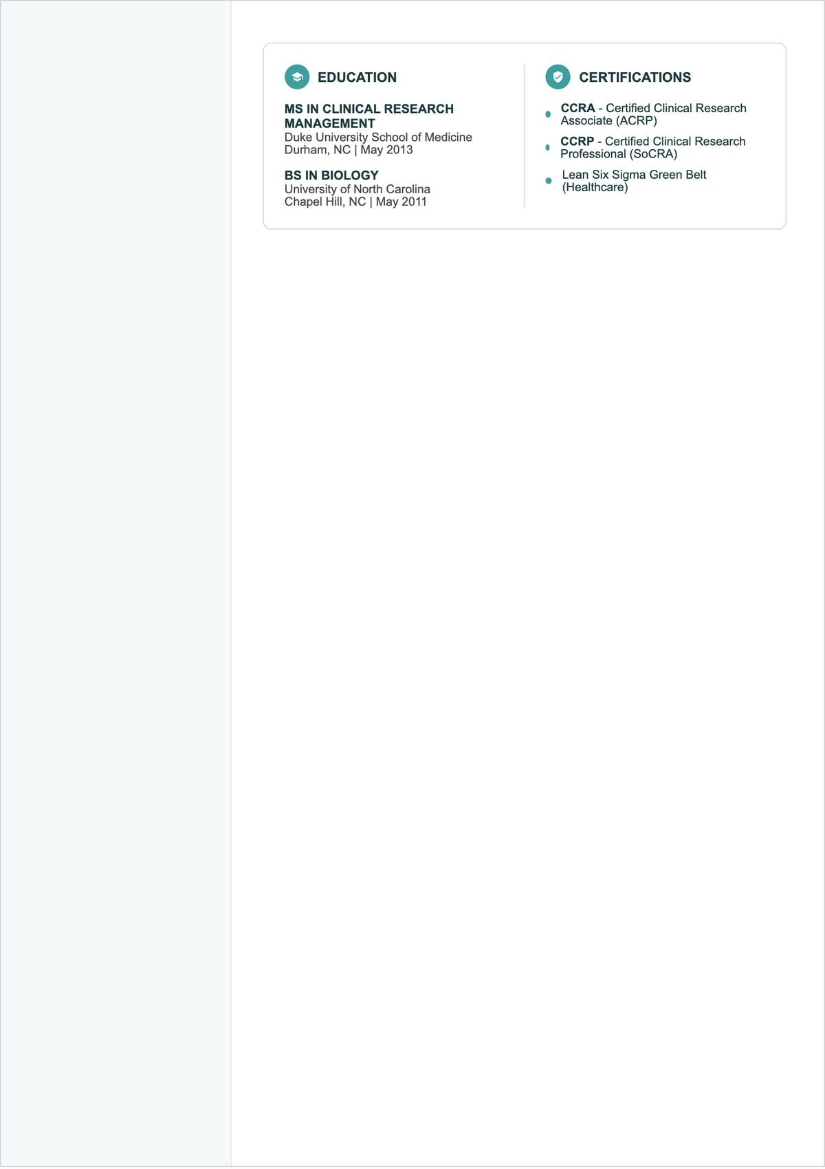 Free Senior Clinical Specialist Research ATS Resume Template
