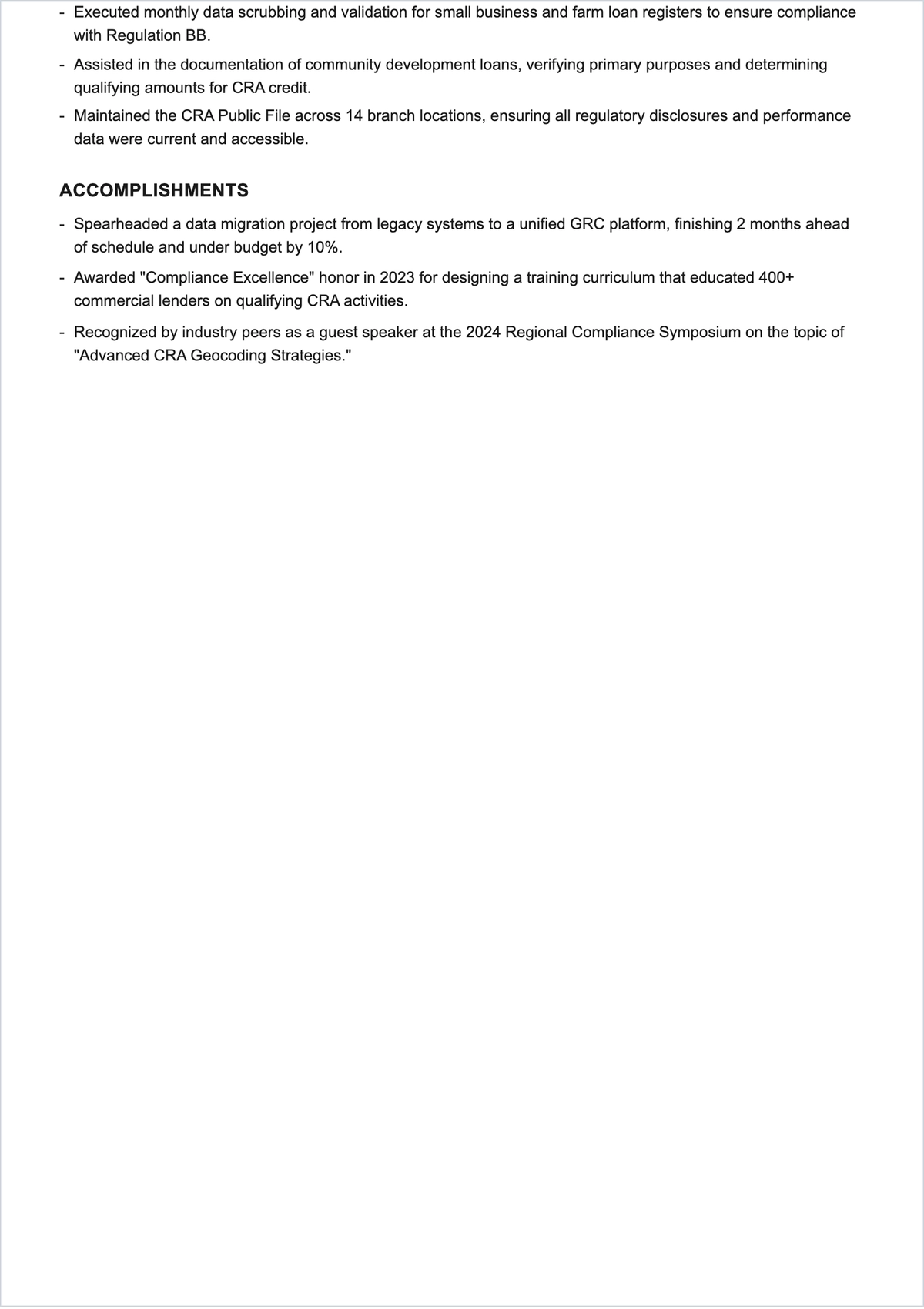 Free CRA Monitoring Specialist Outline ATS Resume Template