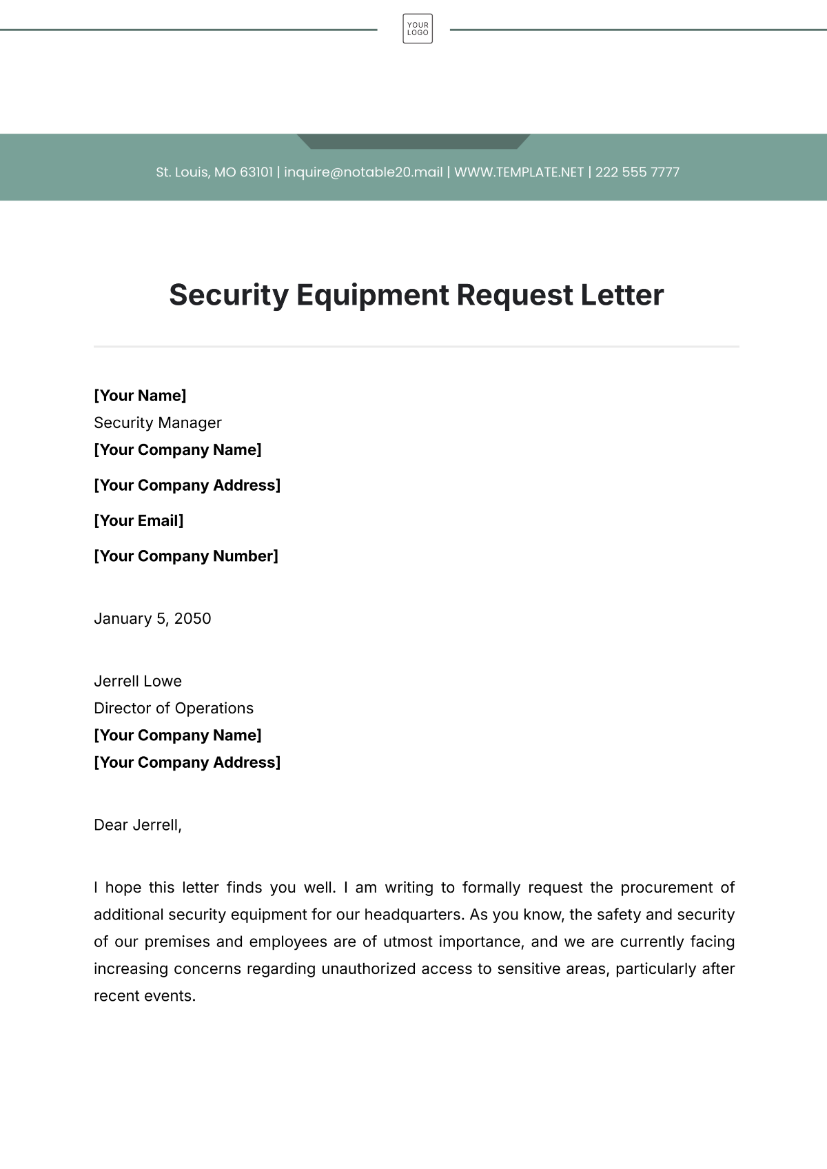 Security Equipment Request Letter Template - Edit Online & Download