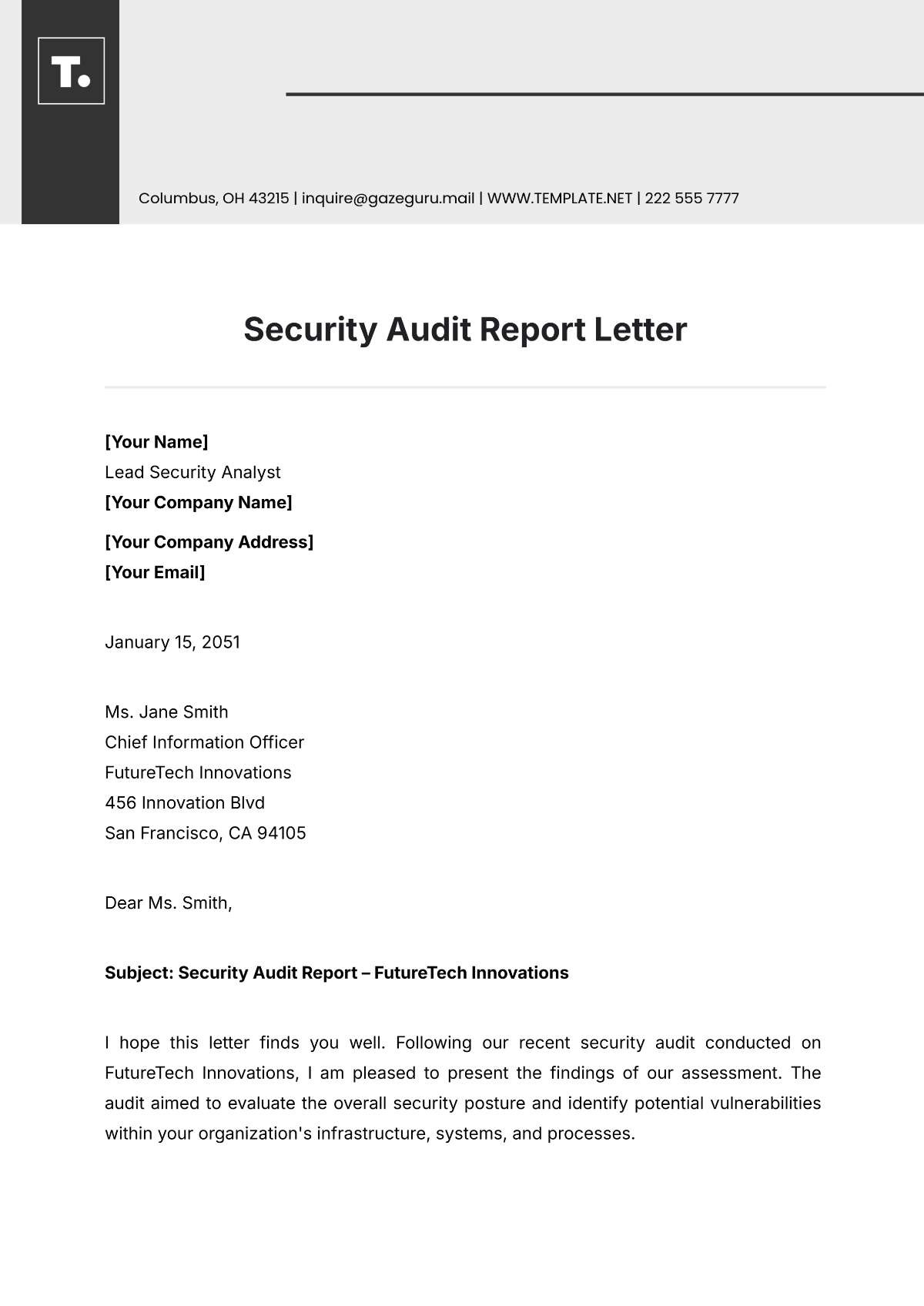 Security Audit Report Letter Template - Edit Online & Download