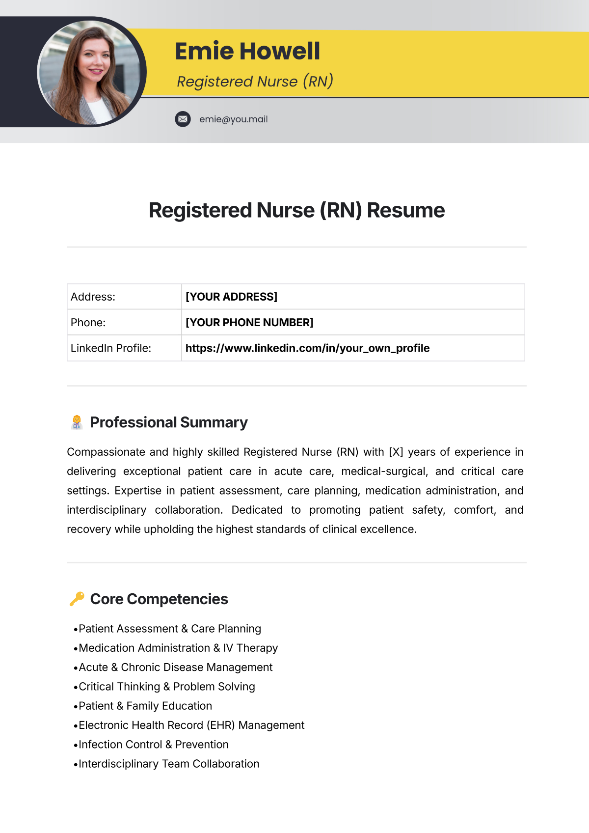 Free Registered Nurse (RN) Resume Template