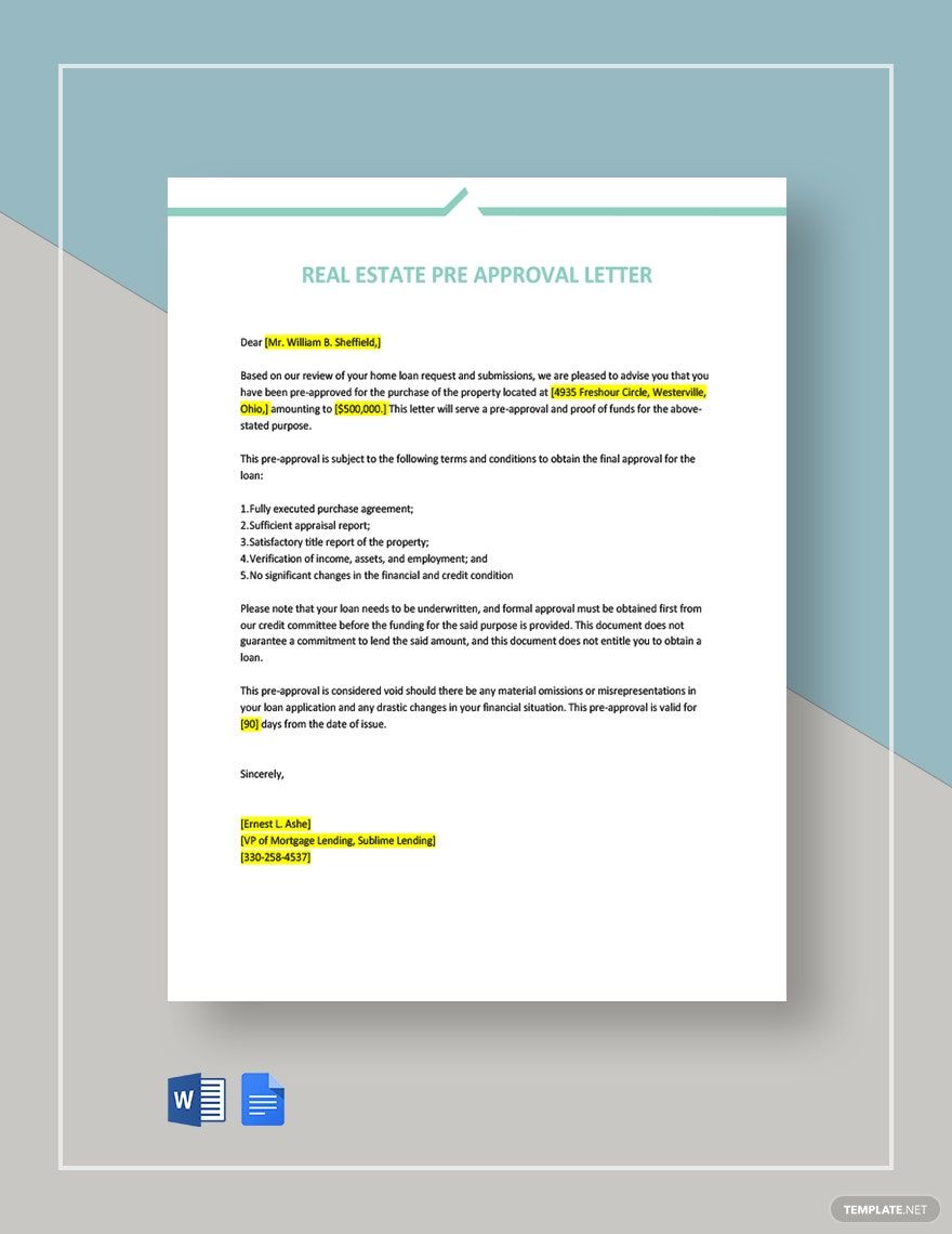 Real Estate Pre-Approval Letter Template