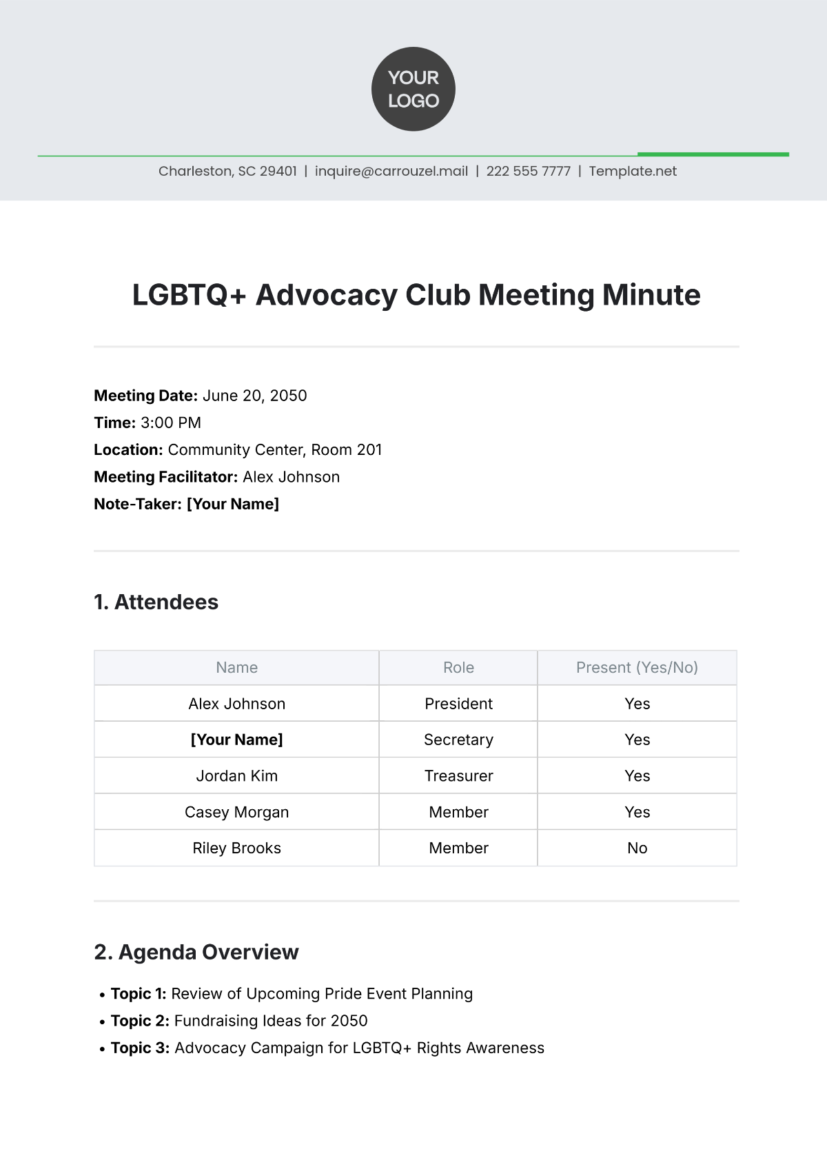 Free LGBTQ Advocacy Club Meeting Minute Template