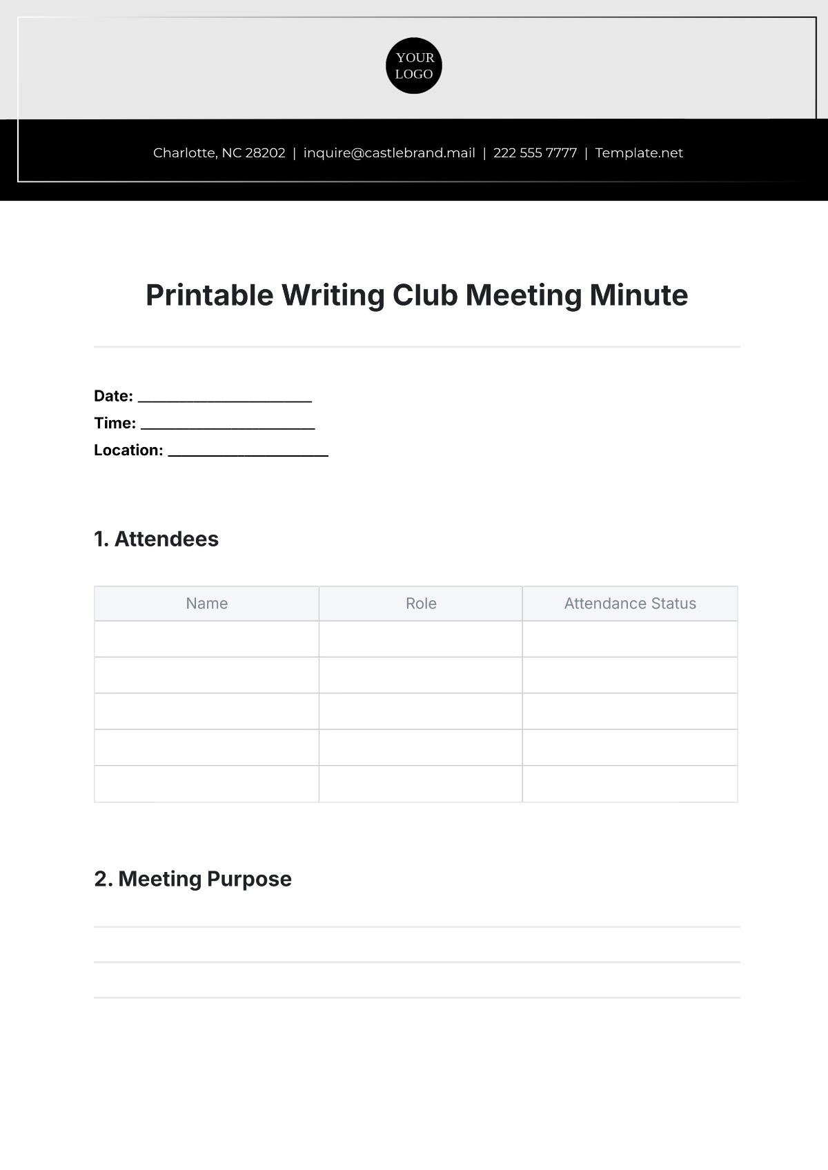 Free Printable Writing Club Meeting Minute Template