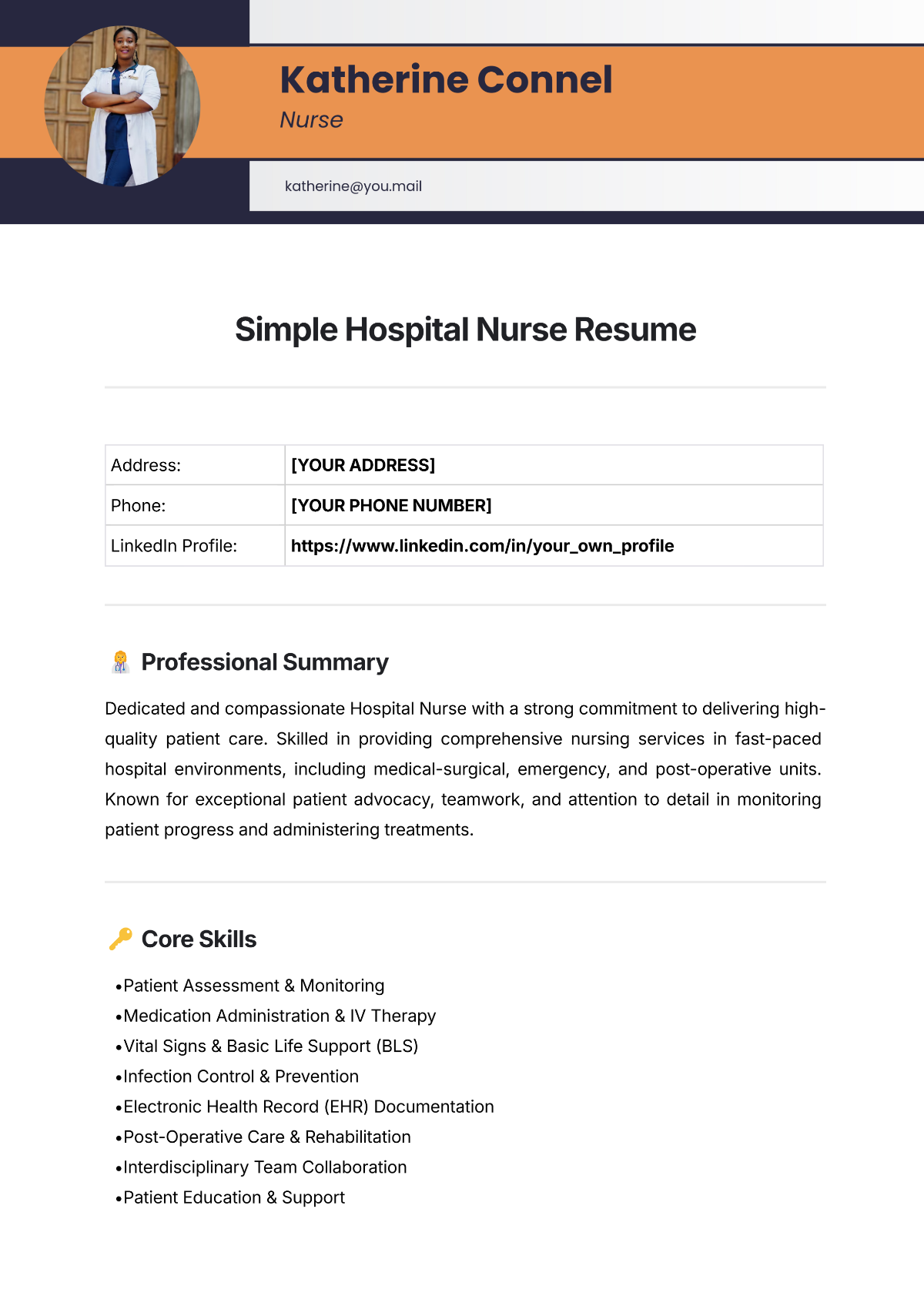 Free Simple Hospital Nurse Resume Template