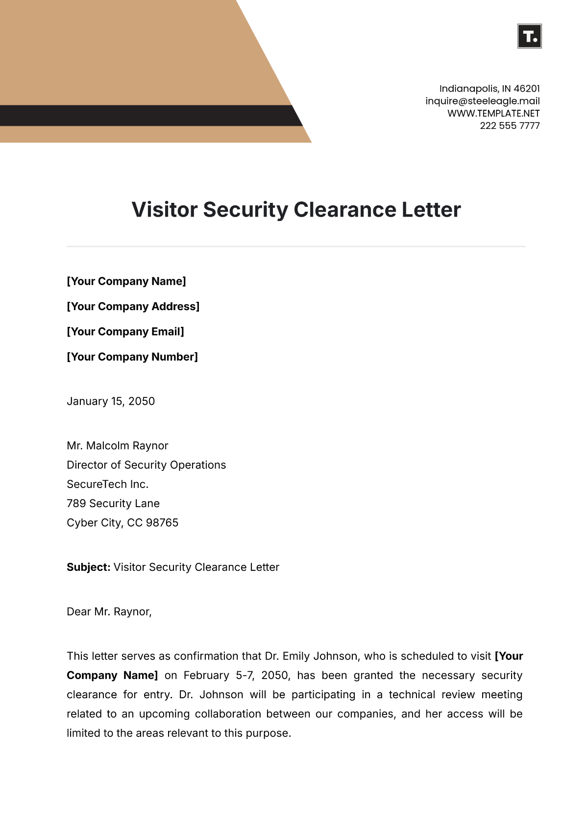 Visitor Security Clearance Letter Template - Edit Online & Download