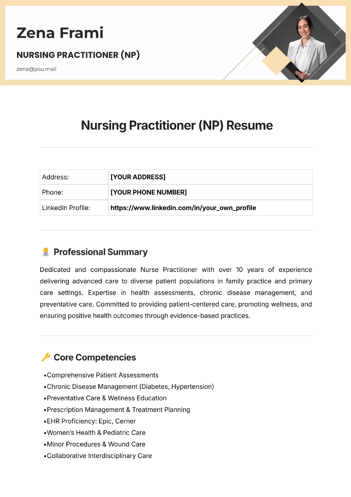 Free Nursing Practitioner (NP) Resume Template