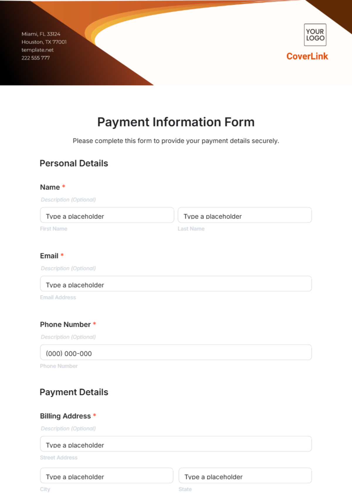 Free Payment Information Form Template