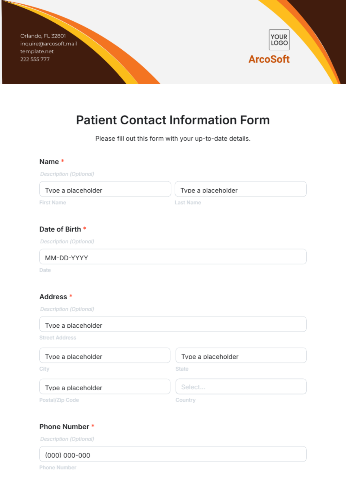 Free Patient Contact Information Form Template