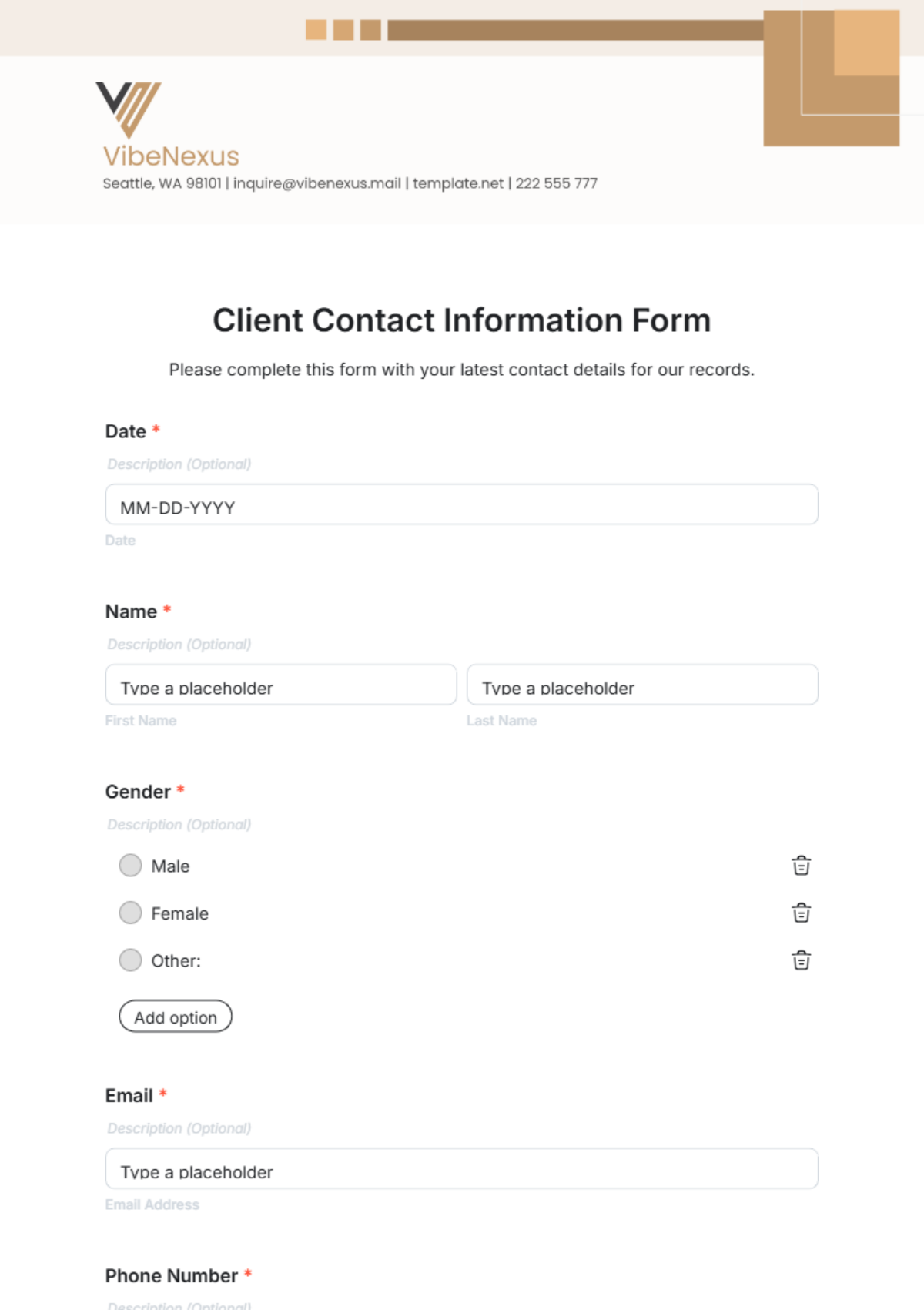 Free Client Contact Information Form Template