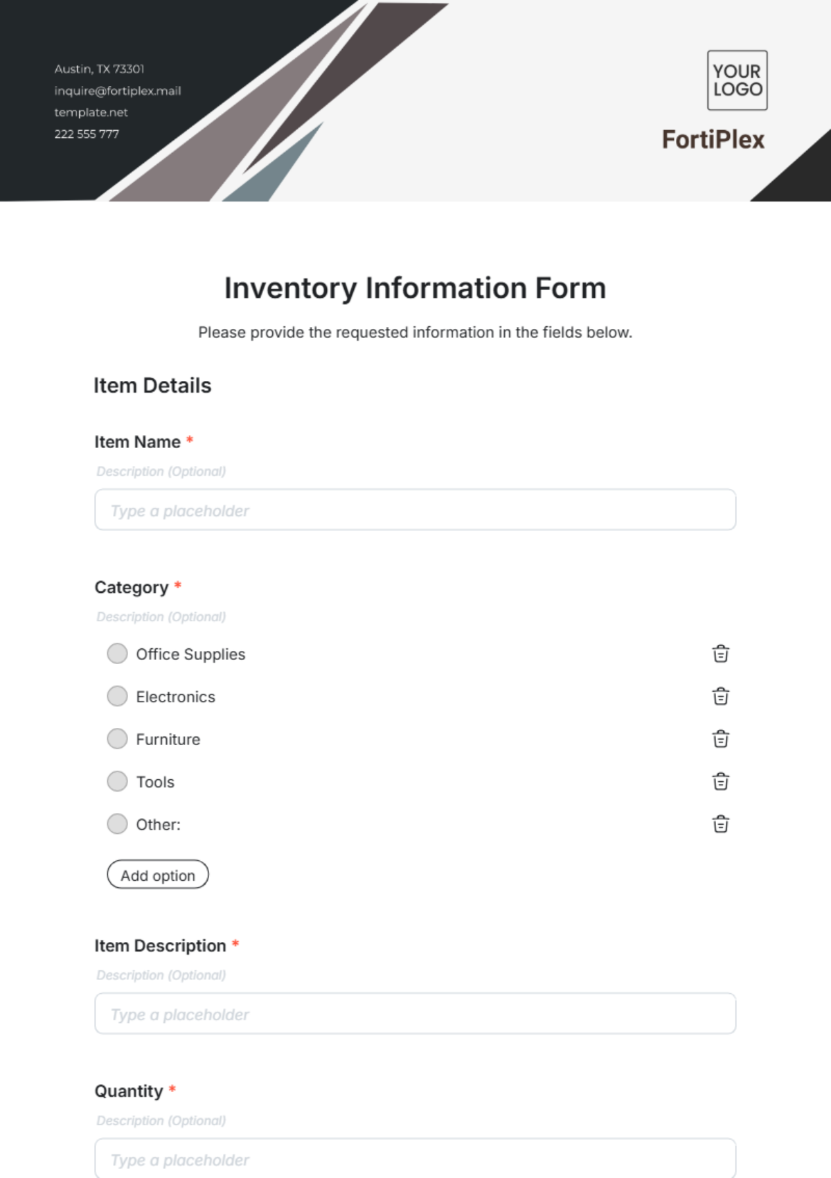 Free Inventory Information Form Template