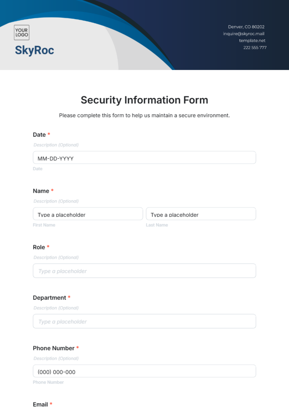 Free Security Information Form Template