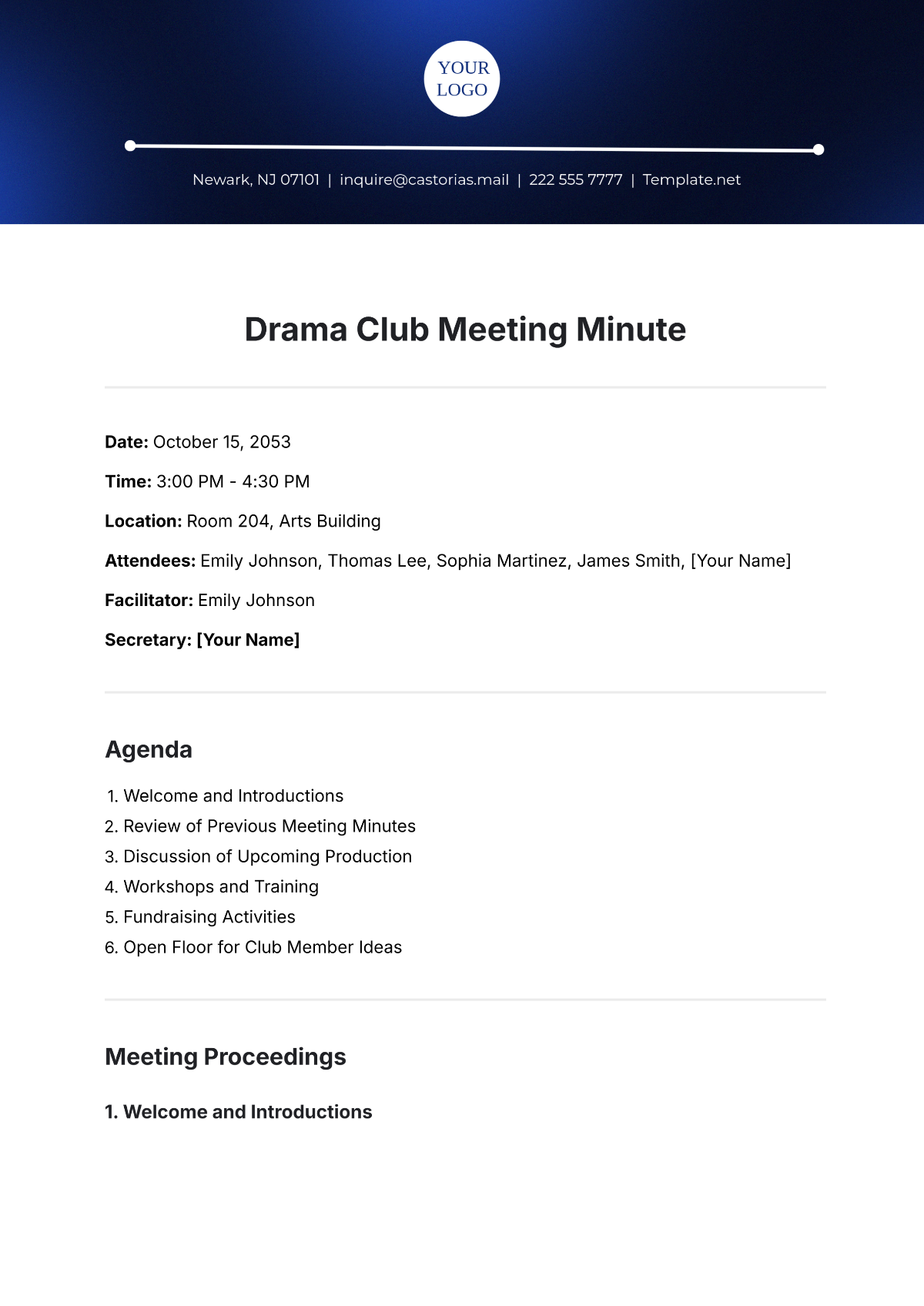 Free Drama Club Meeting Minute Template