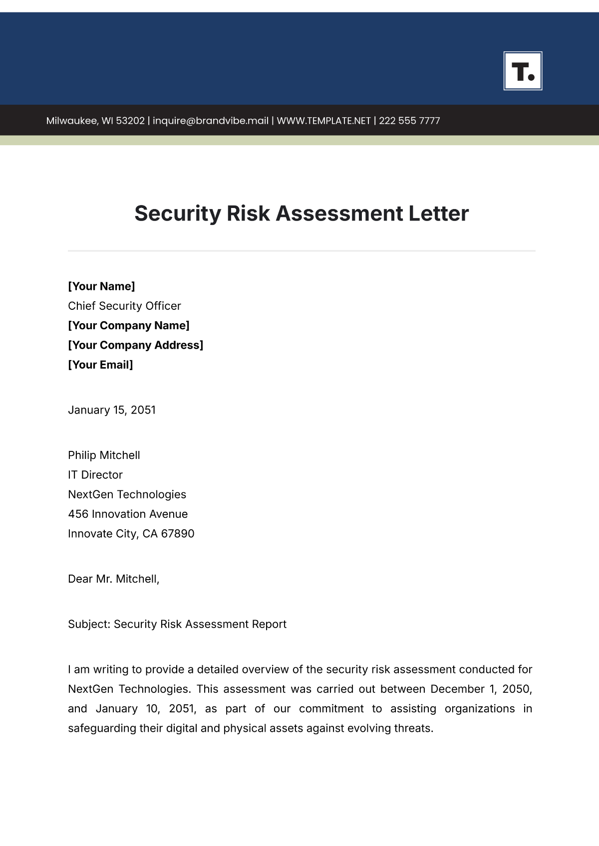 Security Risk Assessment Letter Template - Edit Online & Download