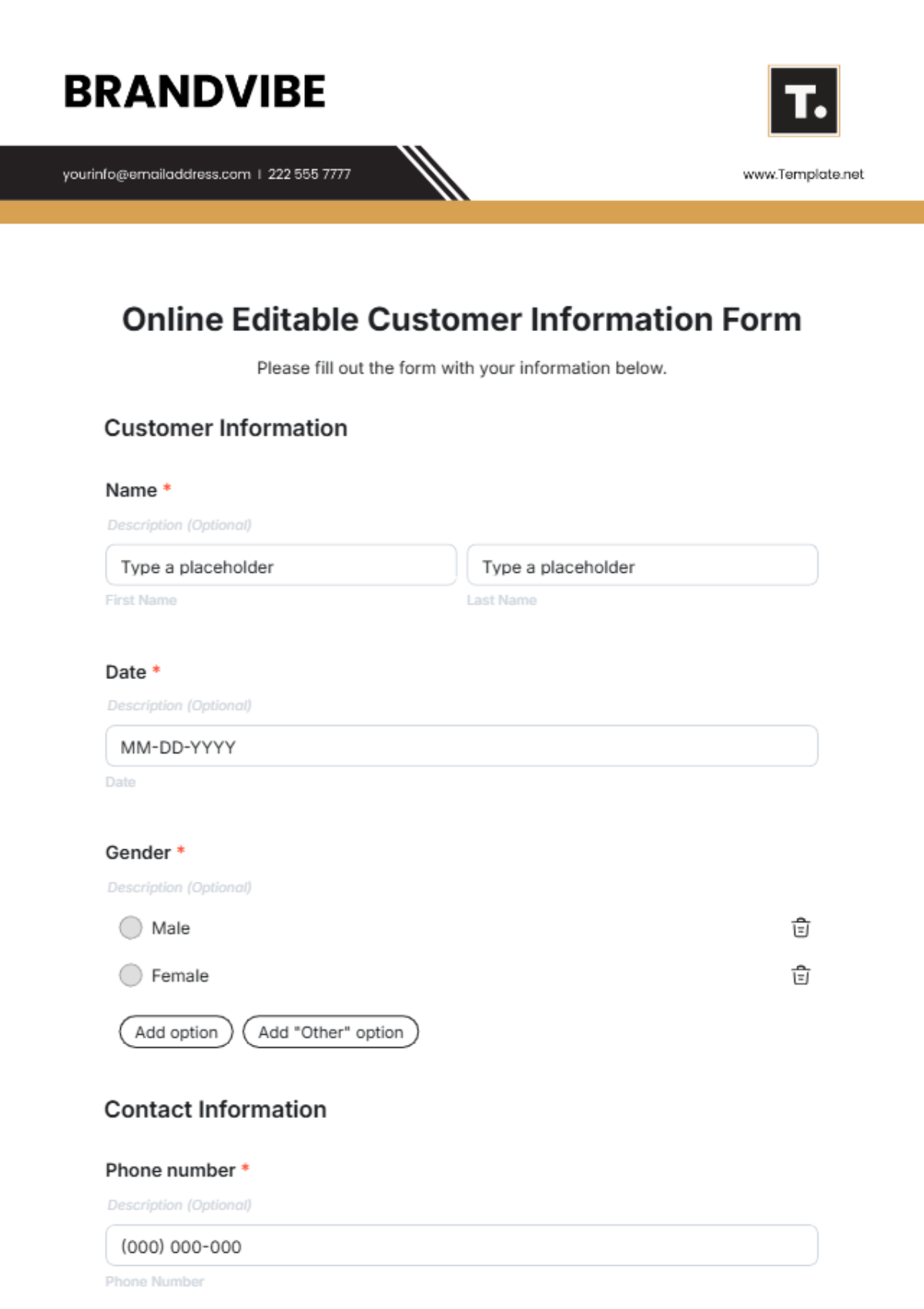 Free Online Editable Customer Information Form Template