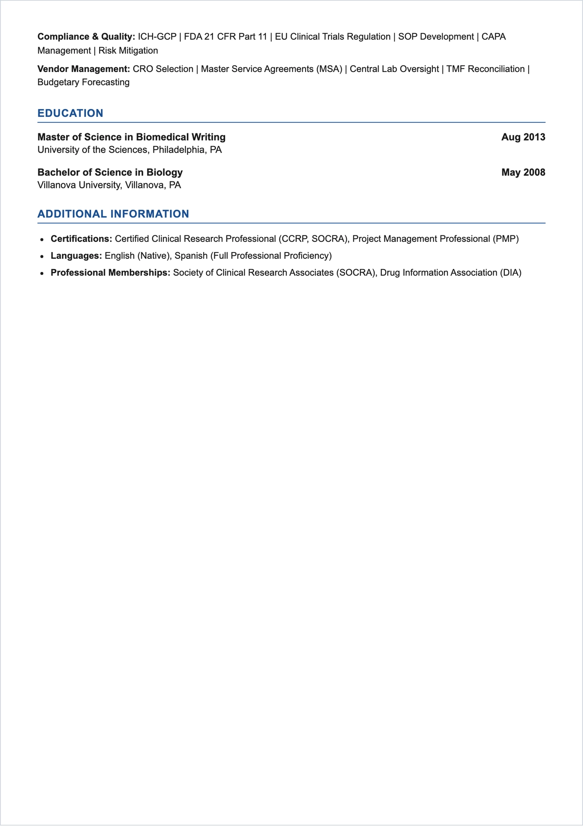 Free Clinical Research and Development ATS Resume Template