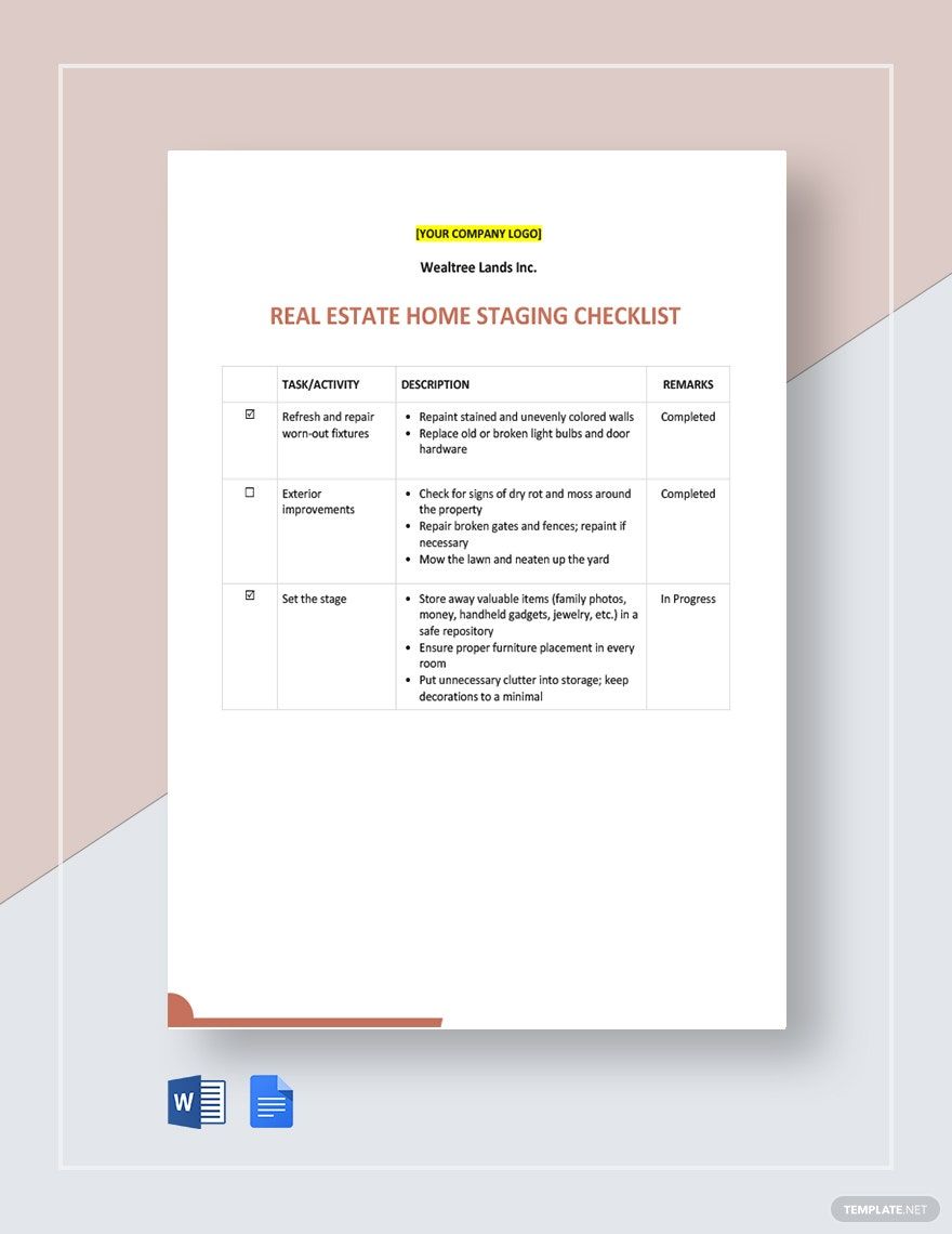 Real Estate Home Staging Checklist Template