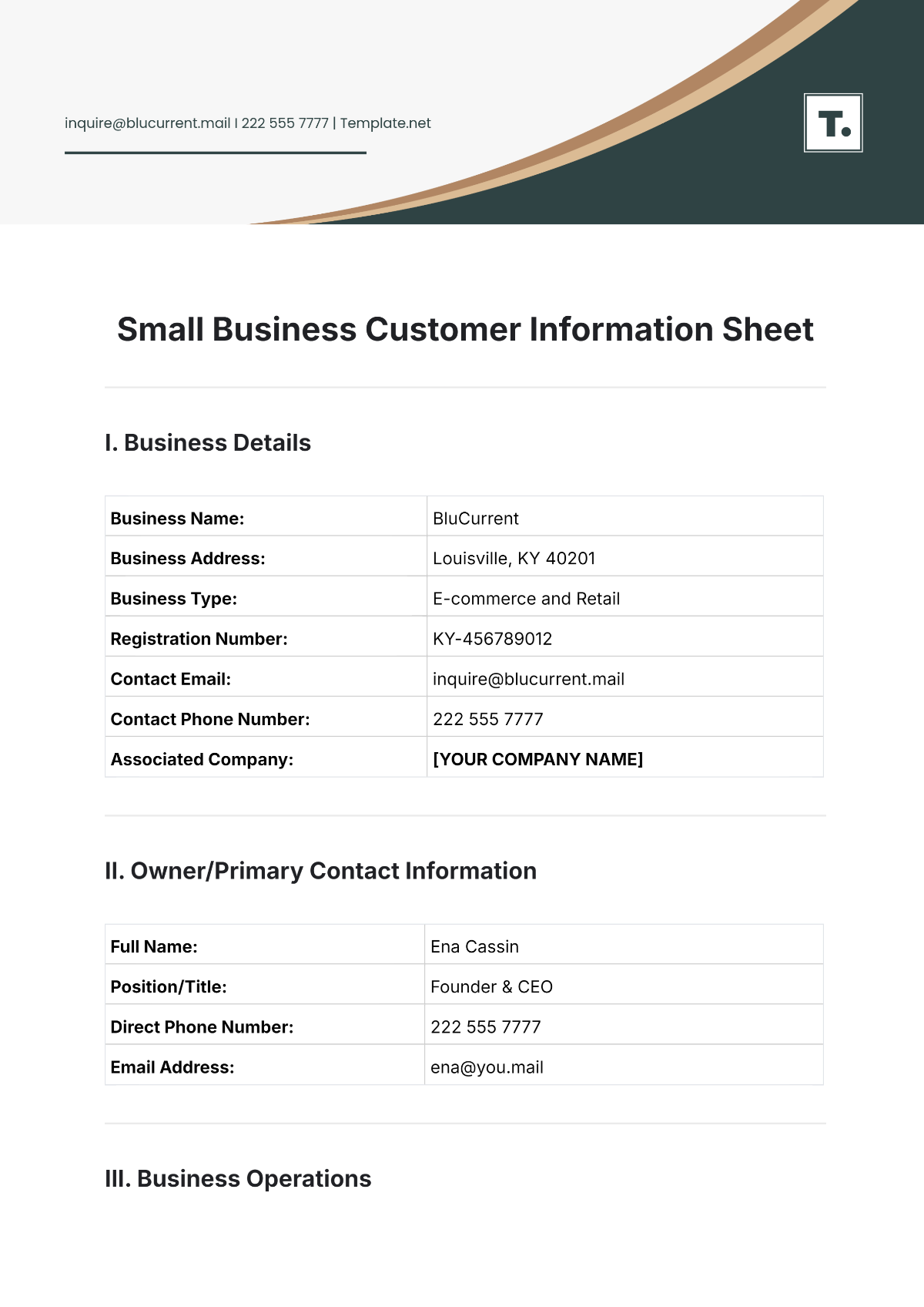 Free Small Business Customer Information Sheet Template