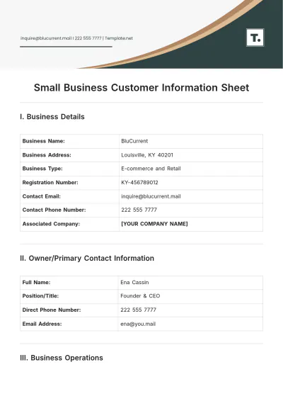 Free Small Business Customer Information Sheet Template to Edit Online