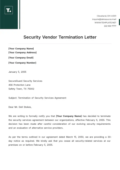 Free Security Vendor Termination Letter Template to Edit Online