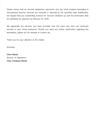 Free Security Vendor Termination Letter Template to Edit Online