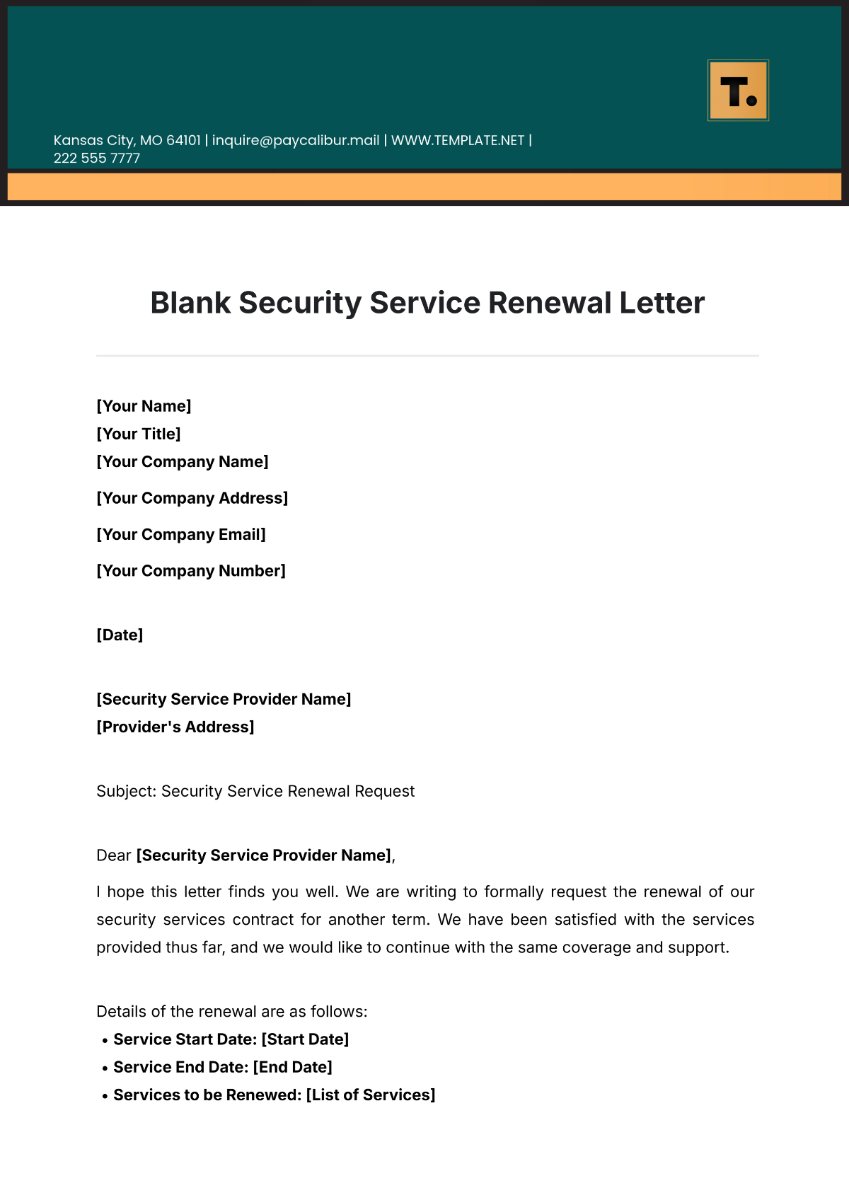 Blank Security Service Renewal Letter Template - Edit Online & Download